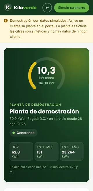 Portal de clientes de Kiloverde en un celular.